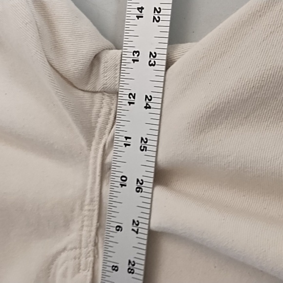 Zara Natural Cream 8 Straight Leg Wide Denim Jean Flat Front Gold Button Accents - Picture 5 of 10